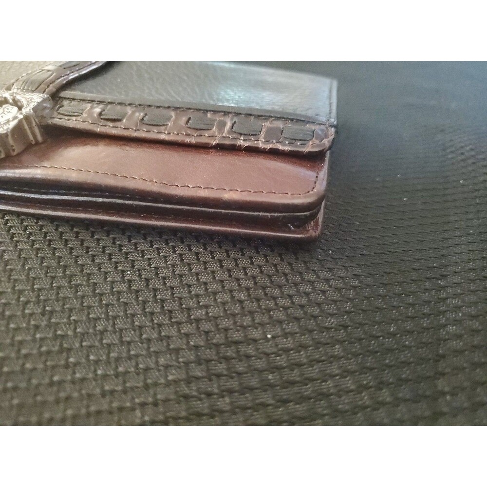 Brighton Black & Brown Leather w/silver Heart Button Close Checkbook I.D. wallet - Picture 4 of 12